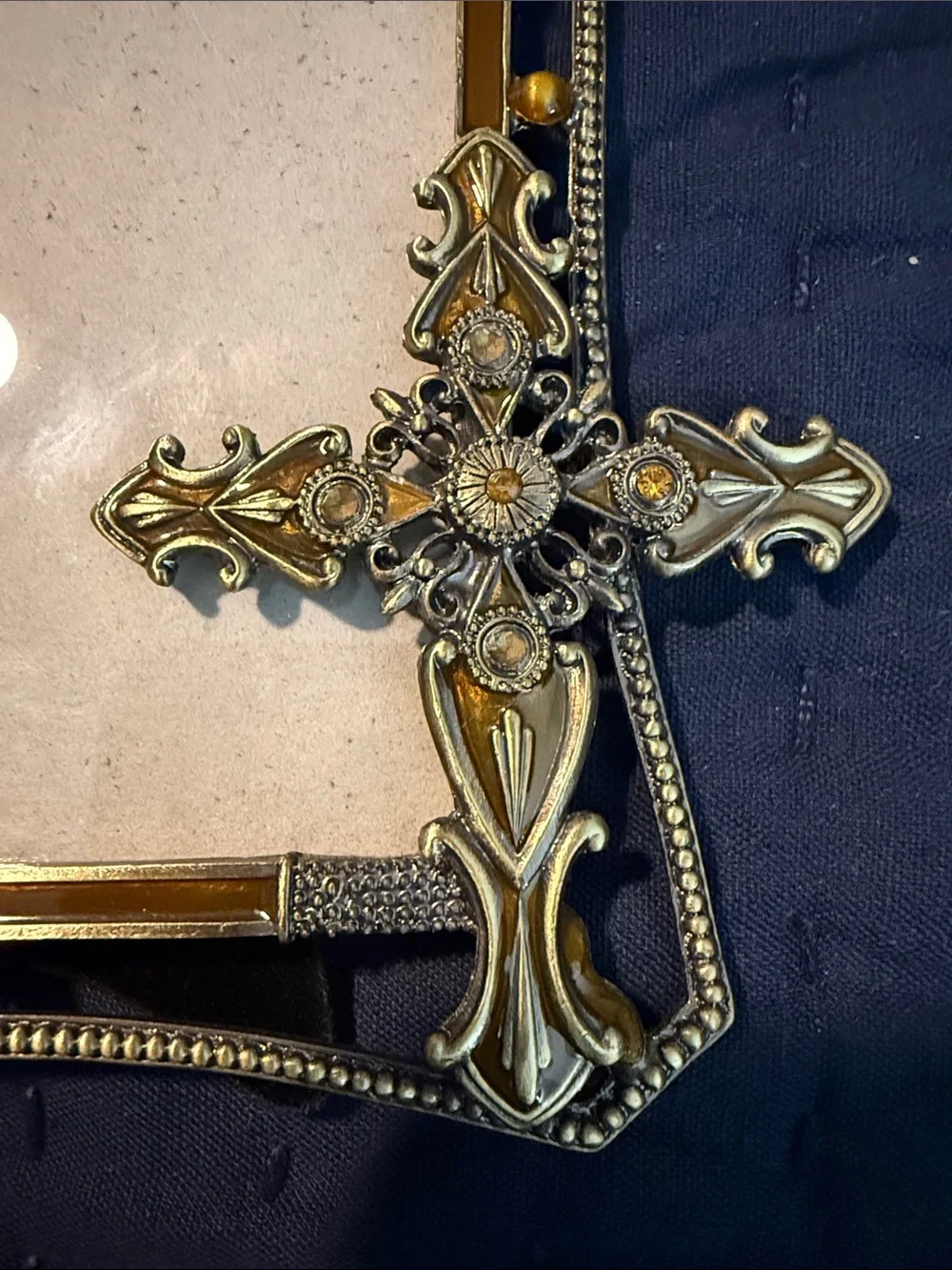 Ornate Gold Cross Accent Photo Frame - Decorative Home Accent 5x7